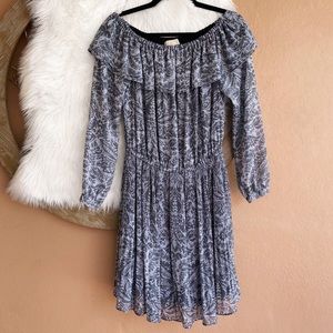 Michael Kors | Metallic Gray Off Shoulder Ruffle Dress